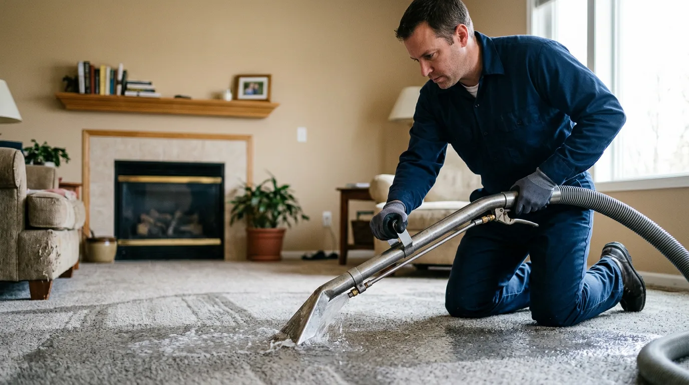 Water damage restoration technician working near Linden, AL